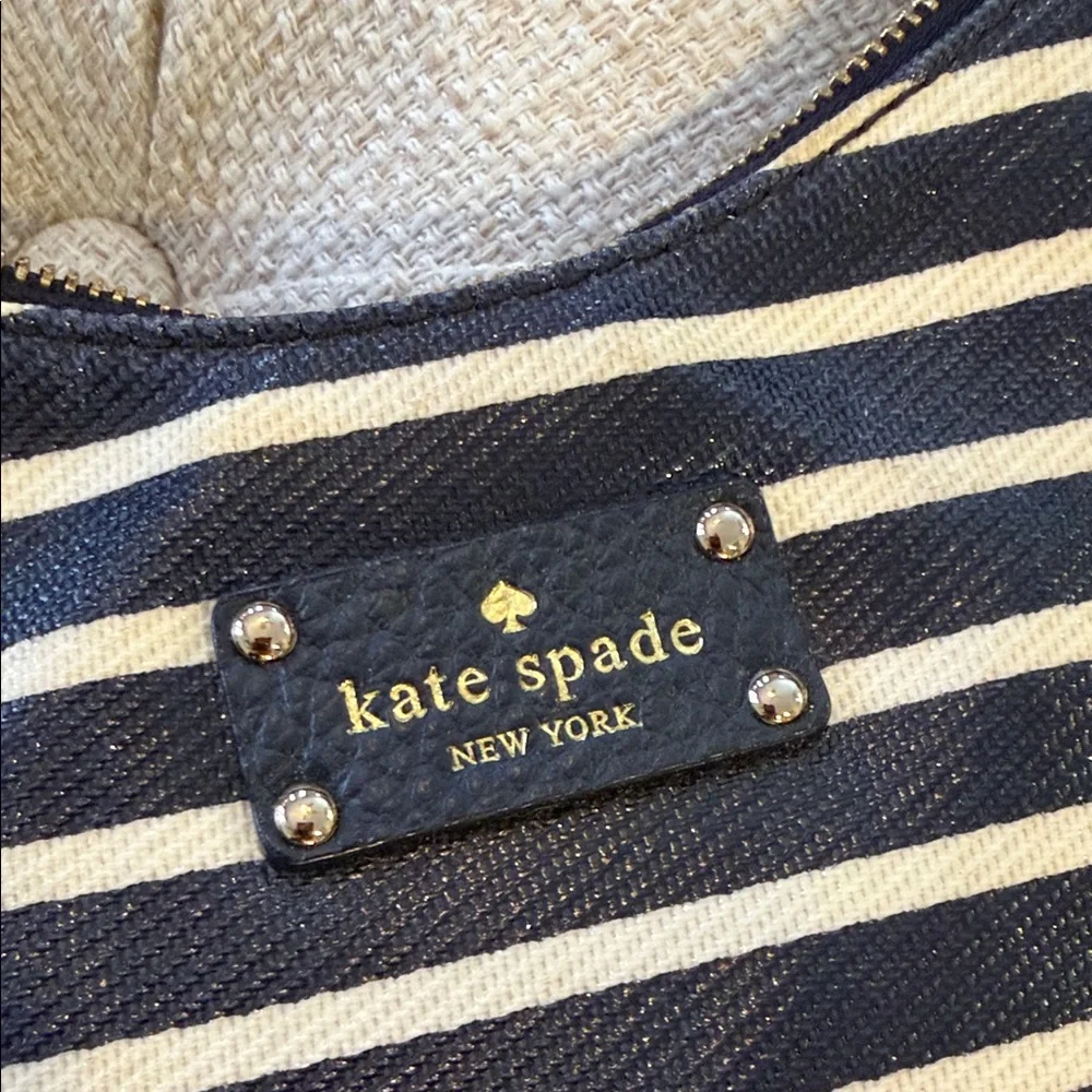 kate spade Navy and White Striped Shoulder Bag with Front Zippers - Picture 2 of 10